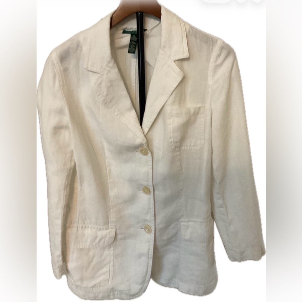 Ralph Lauren Women's White 100% Linen 3 pocket Blazer